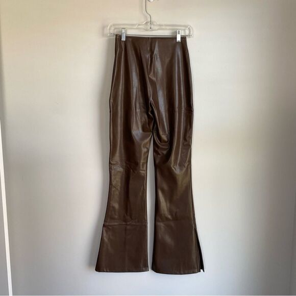 Abercrombie & Fitch Vegan Leather Brown Flare Pants - Picture 8 of 10
